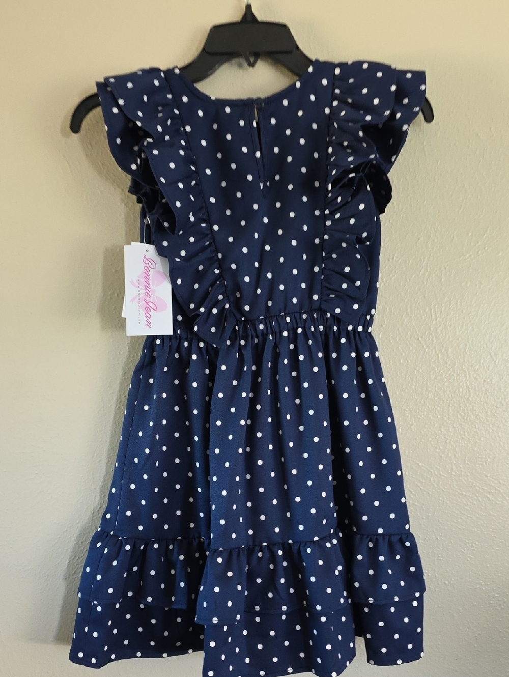 Bonnie Jean Navy and White Polka Dot Ruffle Dress - Picture 3 of 3